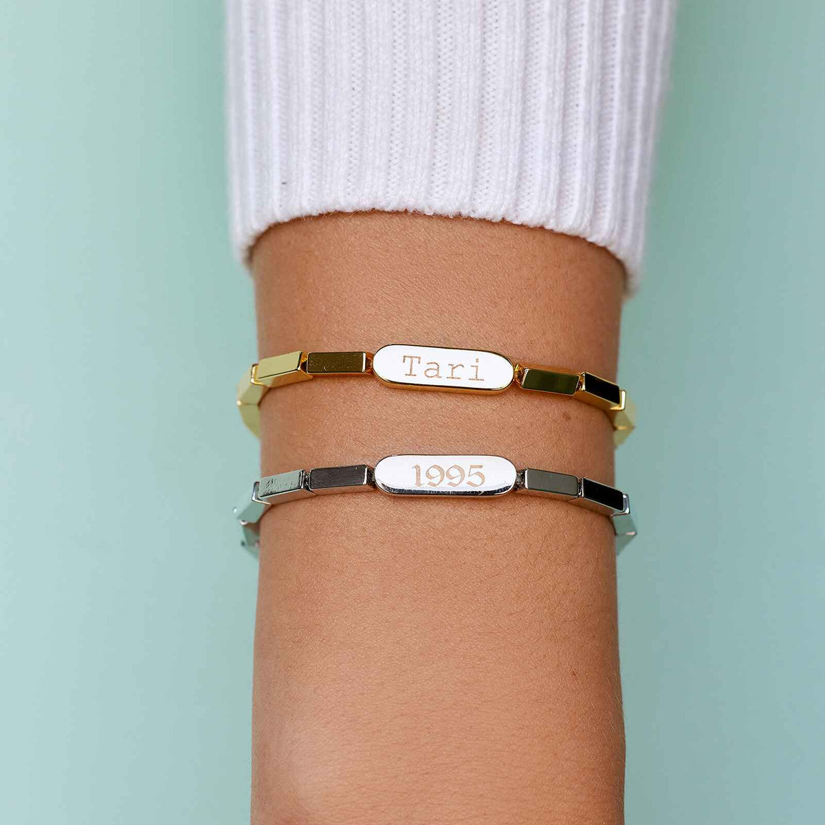 Engravable Rectangle Bead Stretch Bracelet